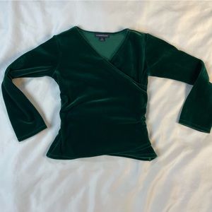 green festive girl’s velvet christmas top